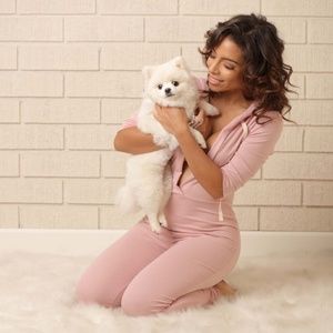 Fashion Nova Jumpsuit Pink Med V neck hoodie